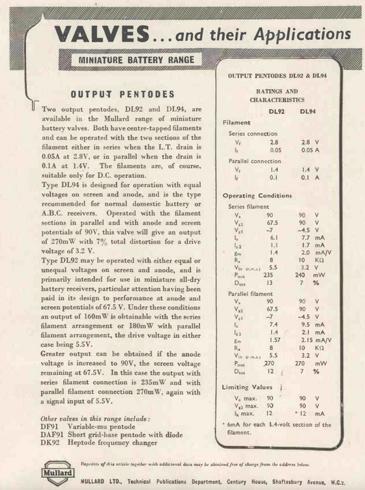 DL92,MULLARD, NEW BULK PACKED, TESTED, , 3S4, CV820,