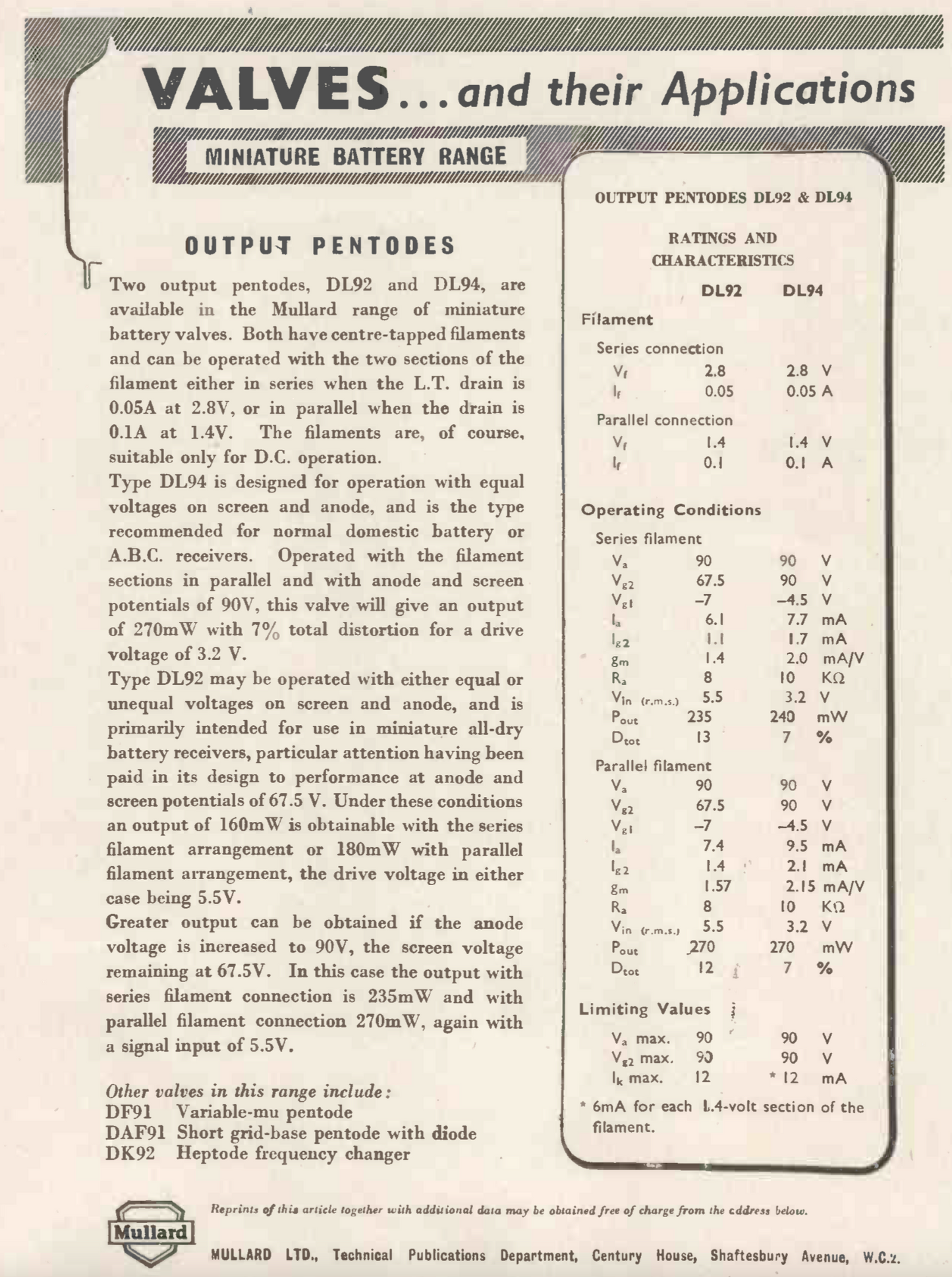DL92,MULLARD, NEW, 3S4, CV820,