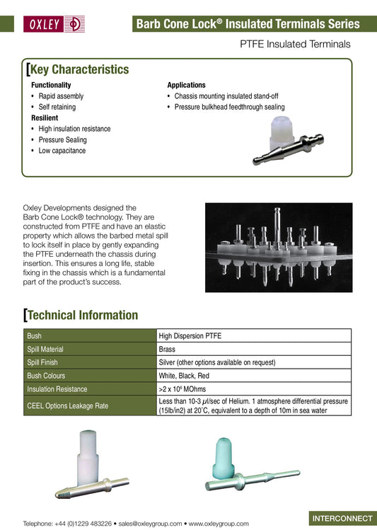 OXLEY, PTFE CONE, BARBED SILVER PLATED SPILL, CHASSIS MOUNTED INSULATED STANDOFF, PRESSURE BULKHEAD FEEDTHROUGH, TYPE, 156/S0/LP