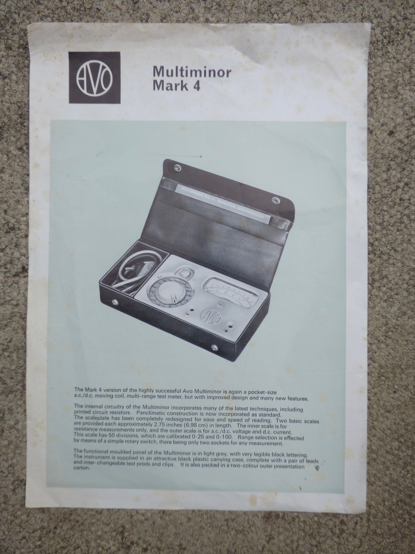 AVO, MULTIMINOR , MARK4, DATA SHEET, 1968