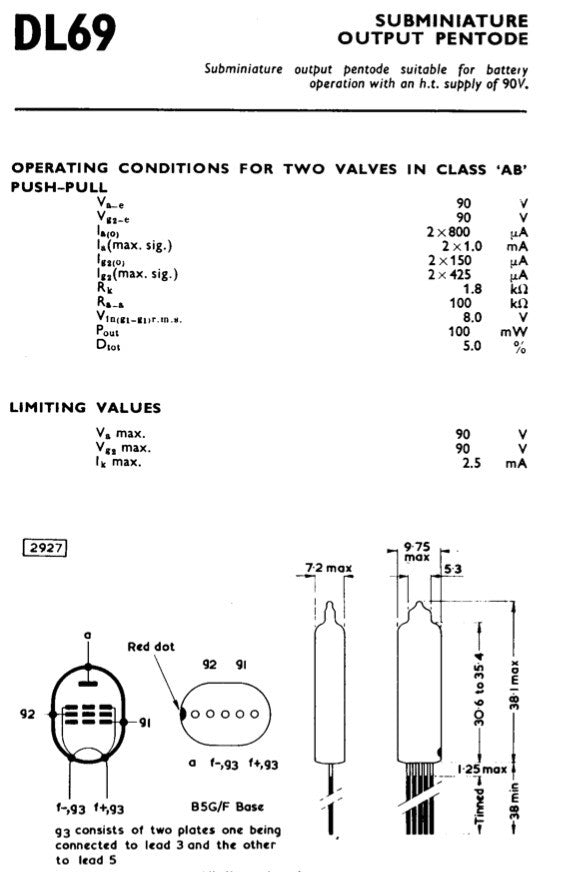 DL69 CV2361 MULLARD, SUBMINIATURE AUDIO BEAM TETRODE, MIL NOS - MULLARD MAGIC