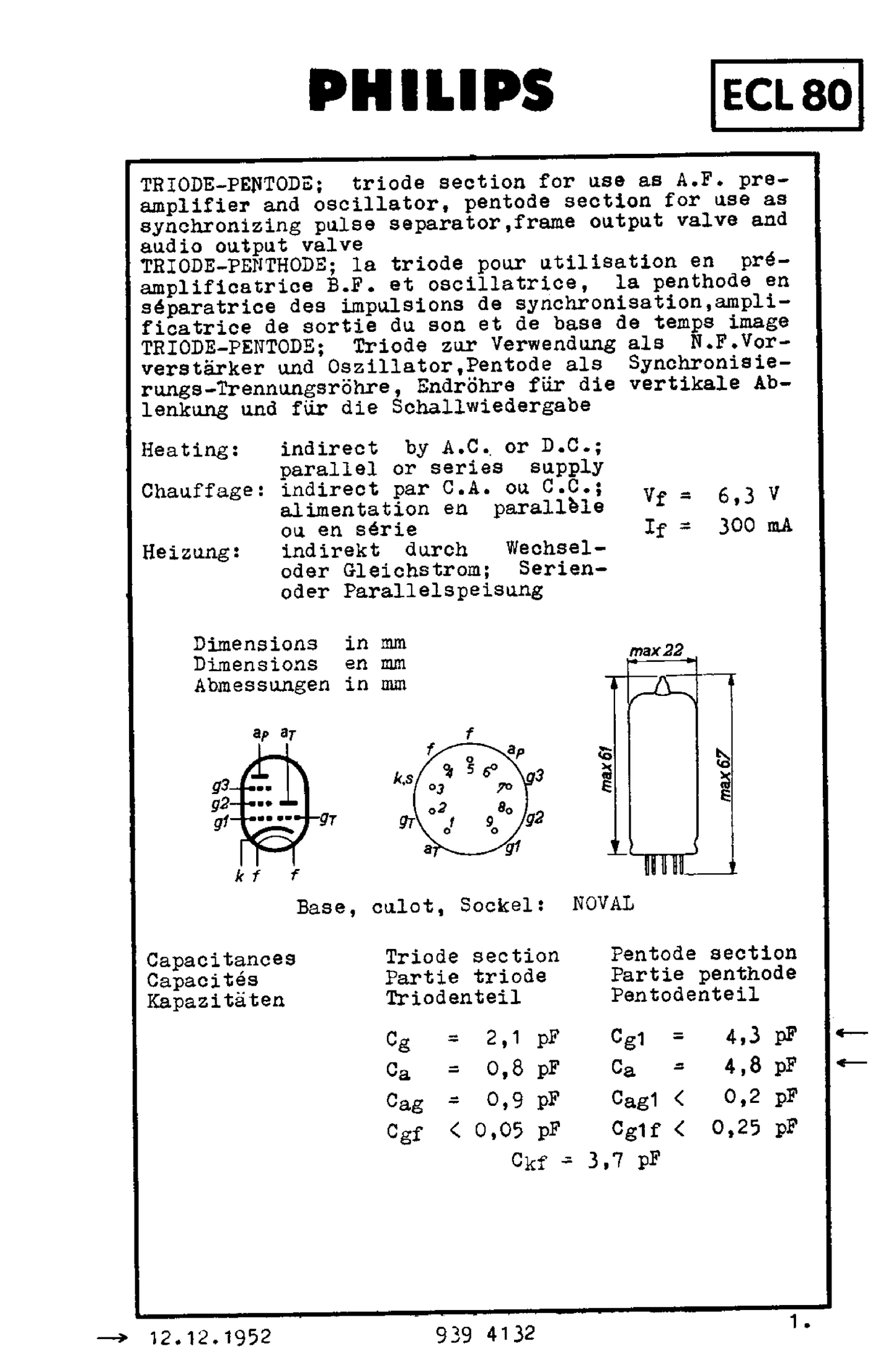ECL80, TUNGSRAM BOXED, NOS, 63TP, 6AB8, LN152