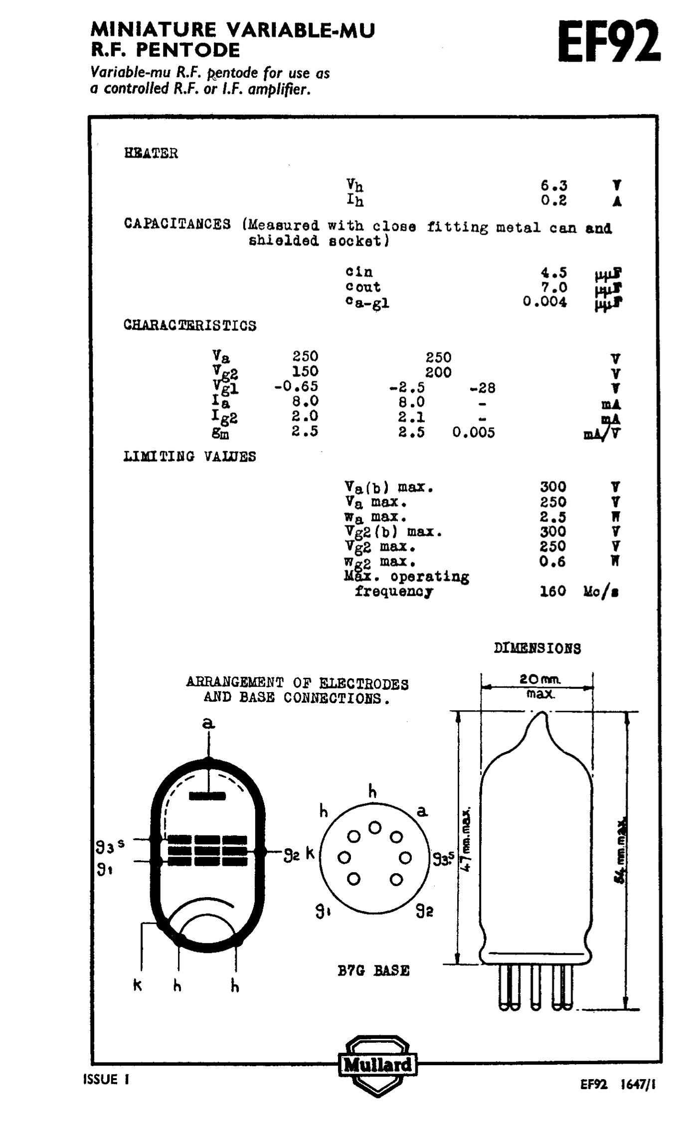 EF92,MULLARD, NOS, M8161, EF92, 6065, CV4015,