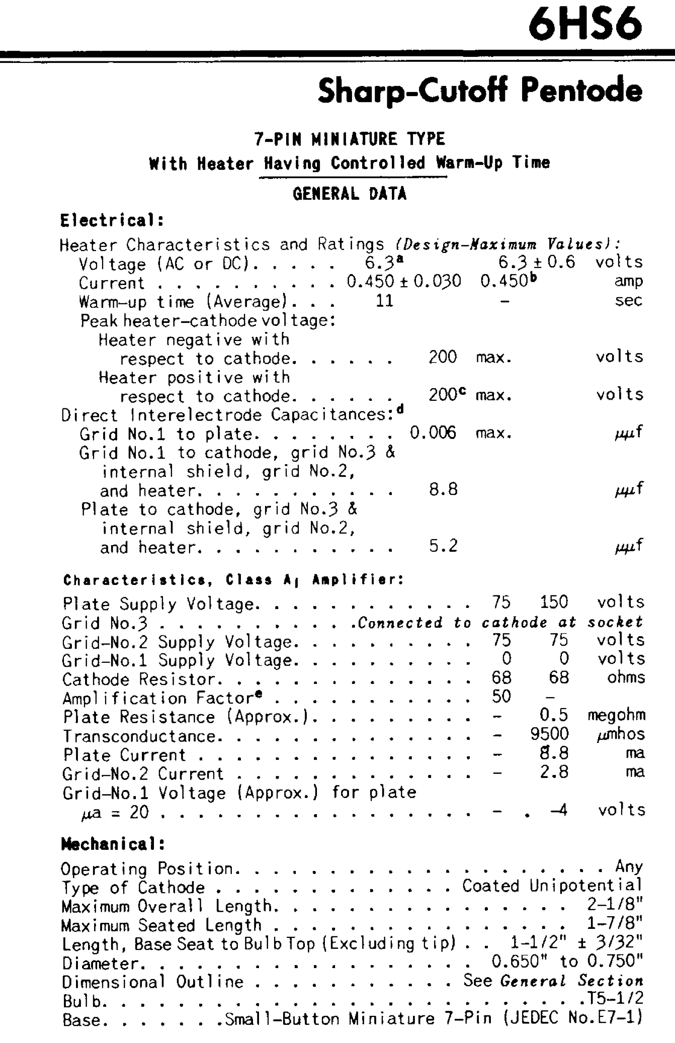 6HS6, PENTODE, RCA, NOS BOXED