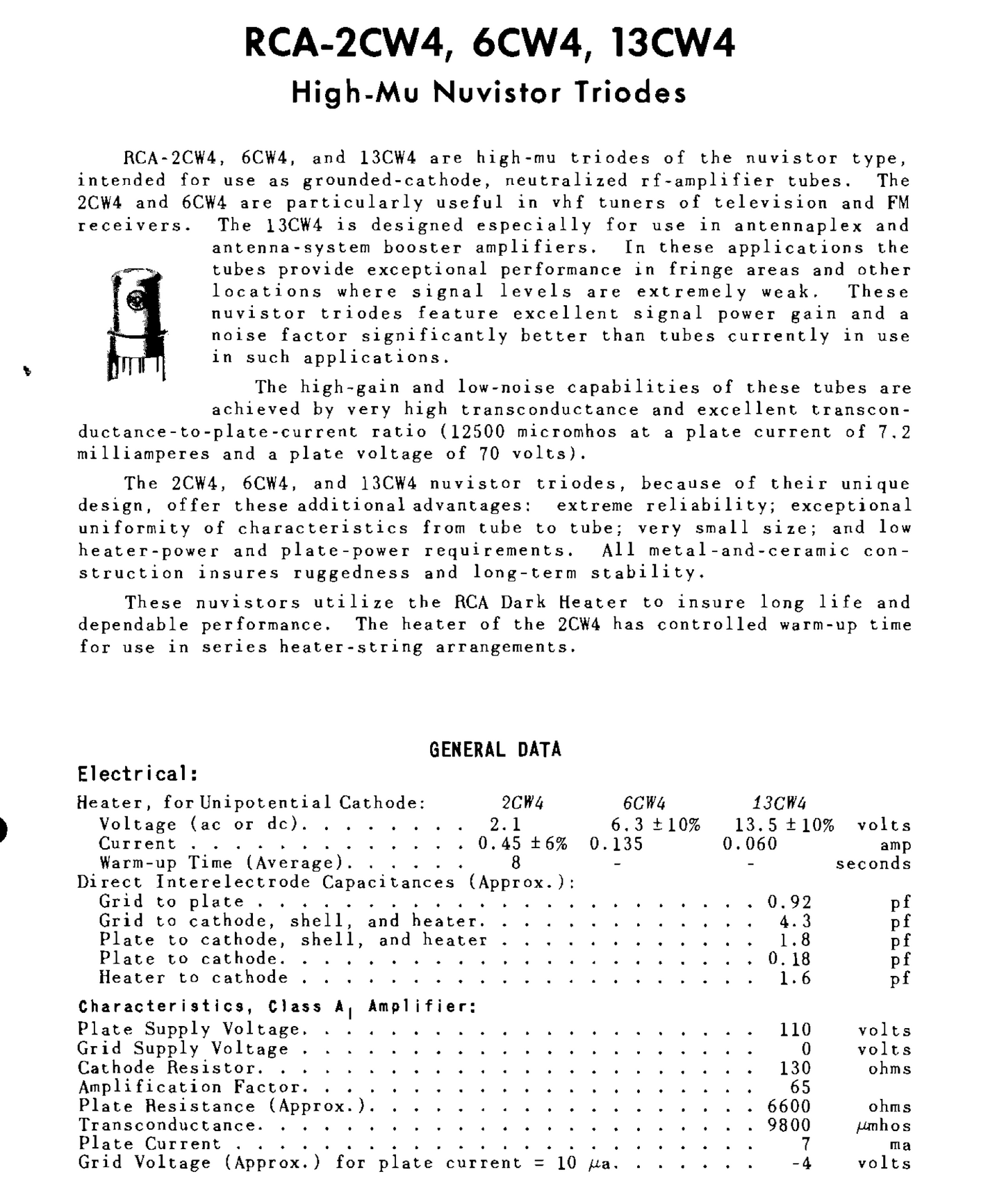 2CW4, SYLVANIA, NUVISTOR, BOXED NOS