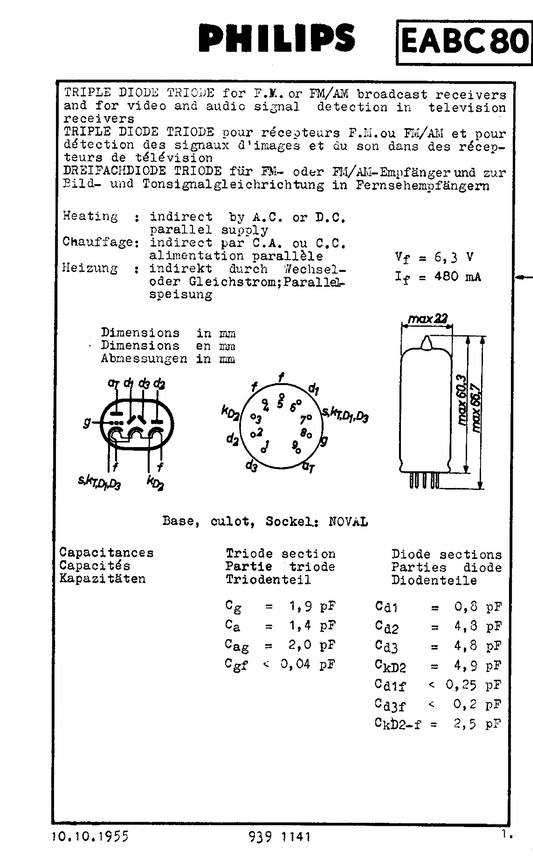 6AK8, PHILIPS MINIWATT, NEW BOXED, EABC80, 6LD12, 6T8, DH719,