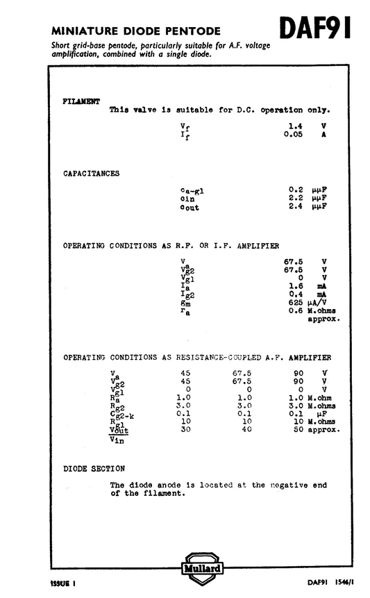 DAF91, VARIOUS TESTED, 1FD9, 1S5, CV784, ZD17, AS USED IN, R209, WS88, SPY SET 30/1,