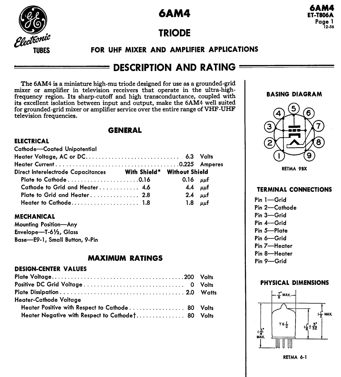 6AM4, GE, WHITE BOX, NIB, CV5073