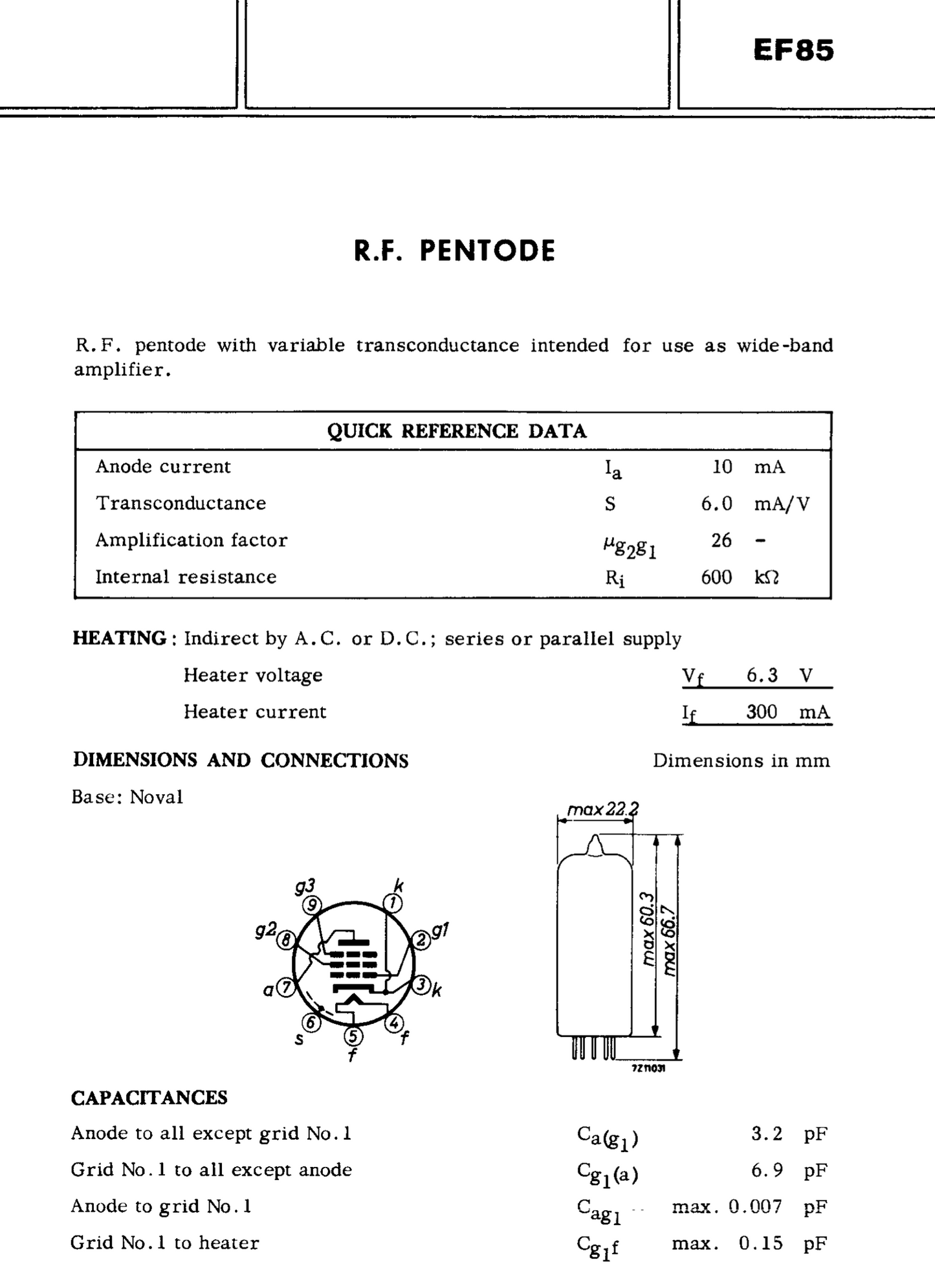 EF85, VALVO, NEW BOXED, 6BY7, 6F19, 6F26, CV1375, W719