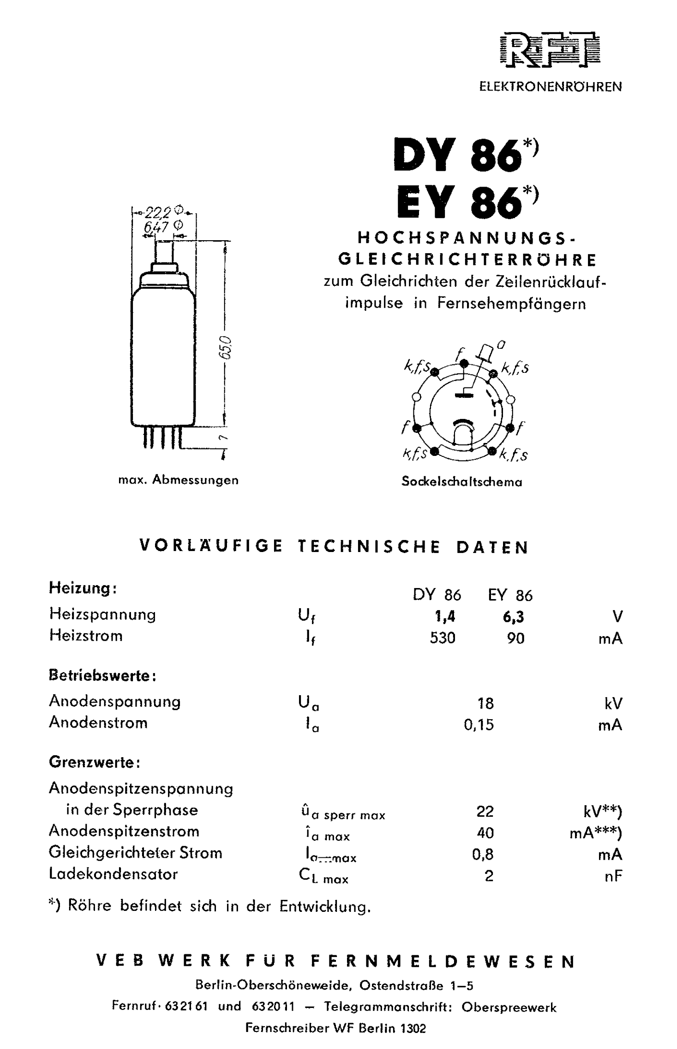EY86, SIEMENS 6S2 ,CV2966, NIB
