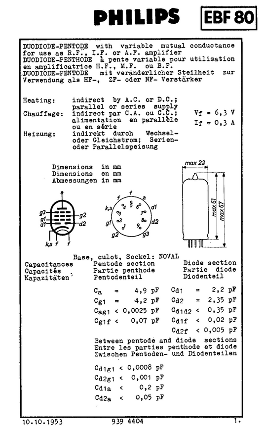 6N8, PHILIPS MINIWATT,  NEW BOXED, EBF80, WD709, ZD152