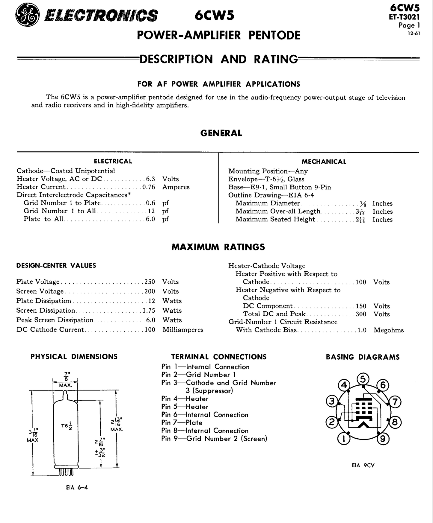 6CW5, RADIOTRON, EL86, CV5094, NEW BOXED