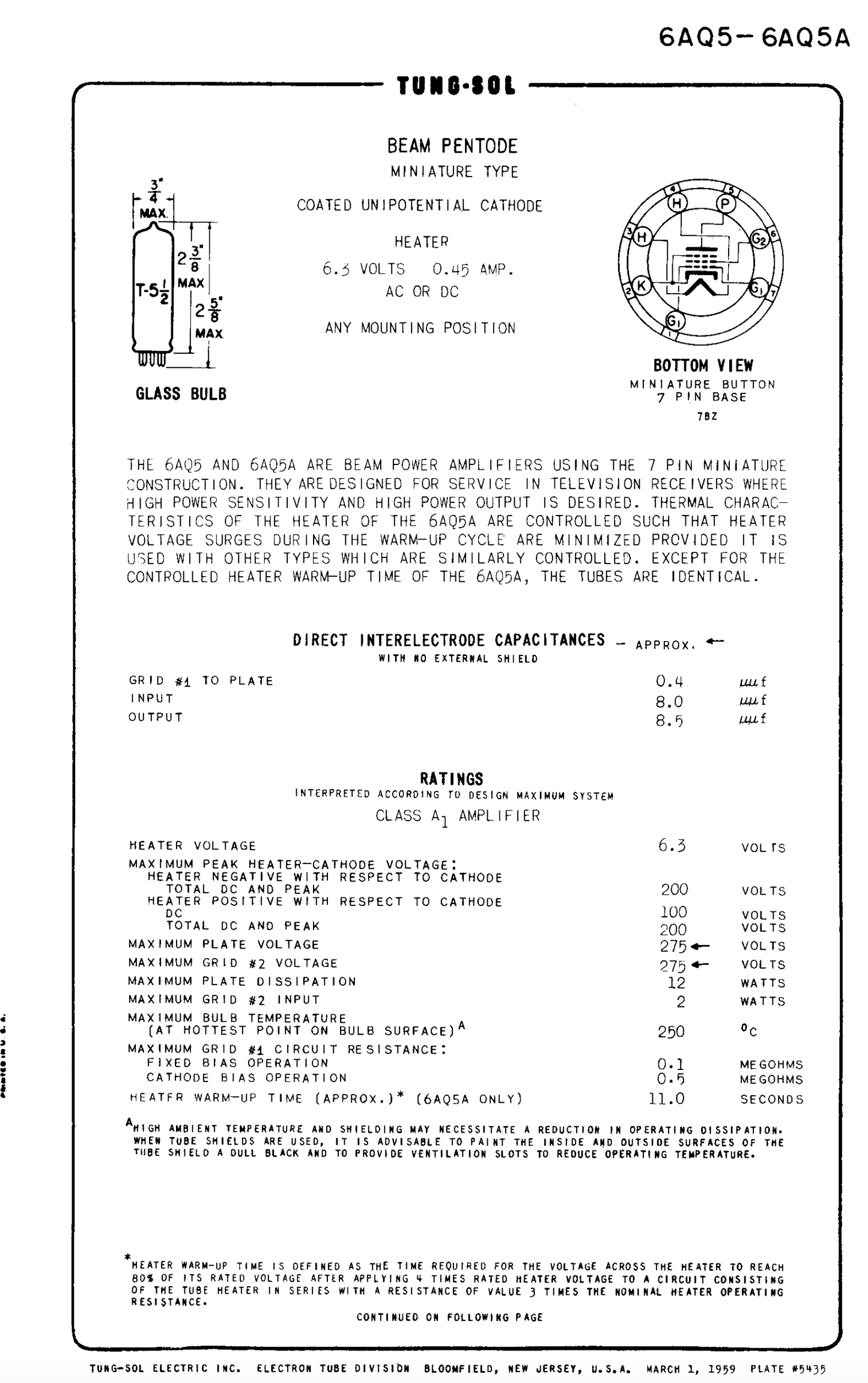 6AQ5A, RCA, New Boxed, 6HG5