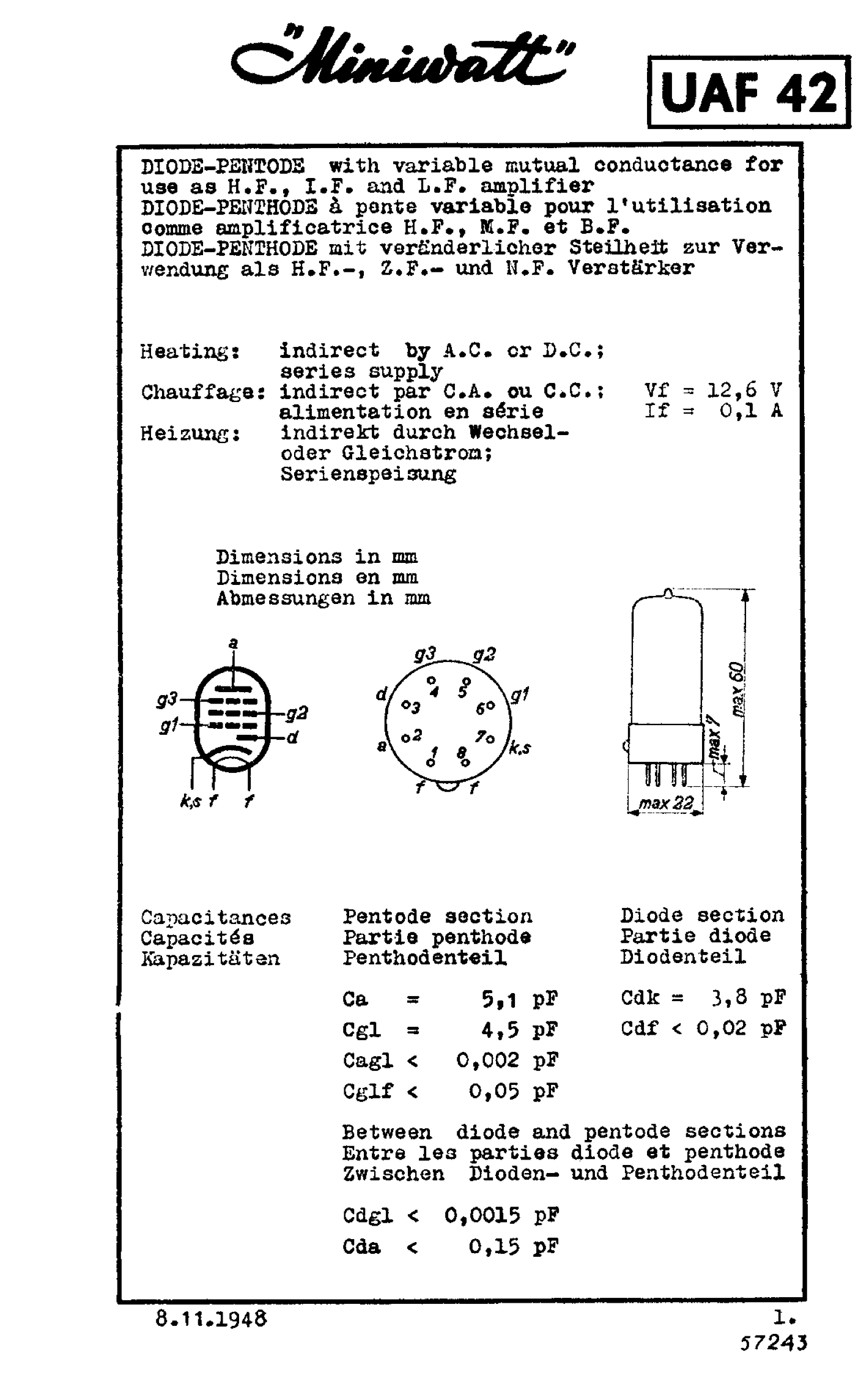 UAF42, MULLARD, NEW BOXED, 12S7, WD142