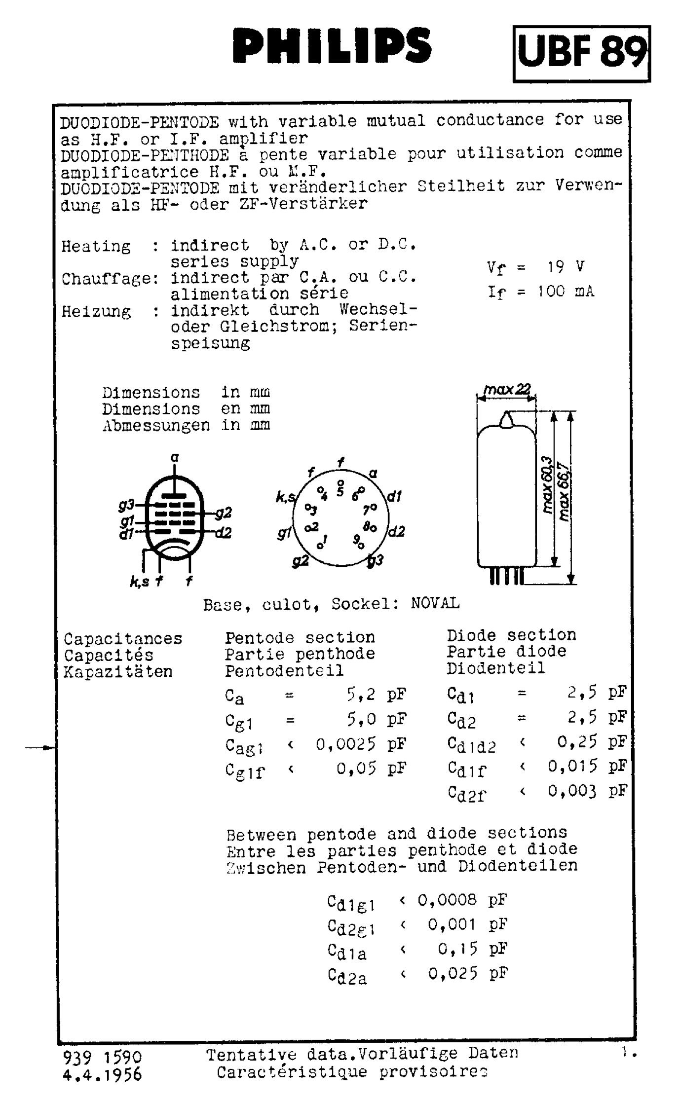 UBF89, MULLARD,  NEW BOXED, 10FD12, 19FL8, WD119,