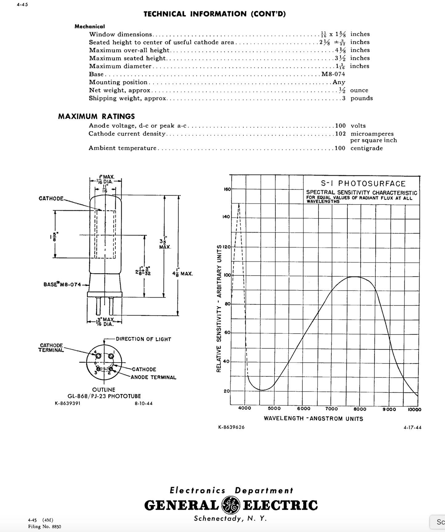 GL-868, GE, PJ-23, 918, VT-246, Photo Diode Tube, NOS, NIB