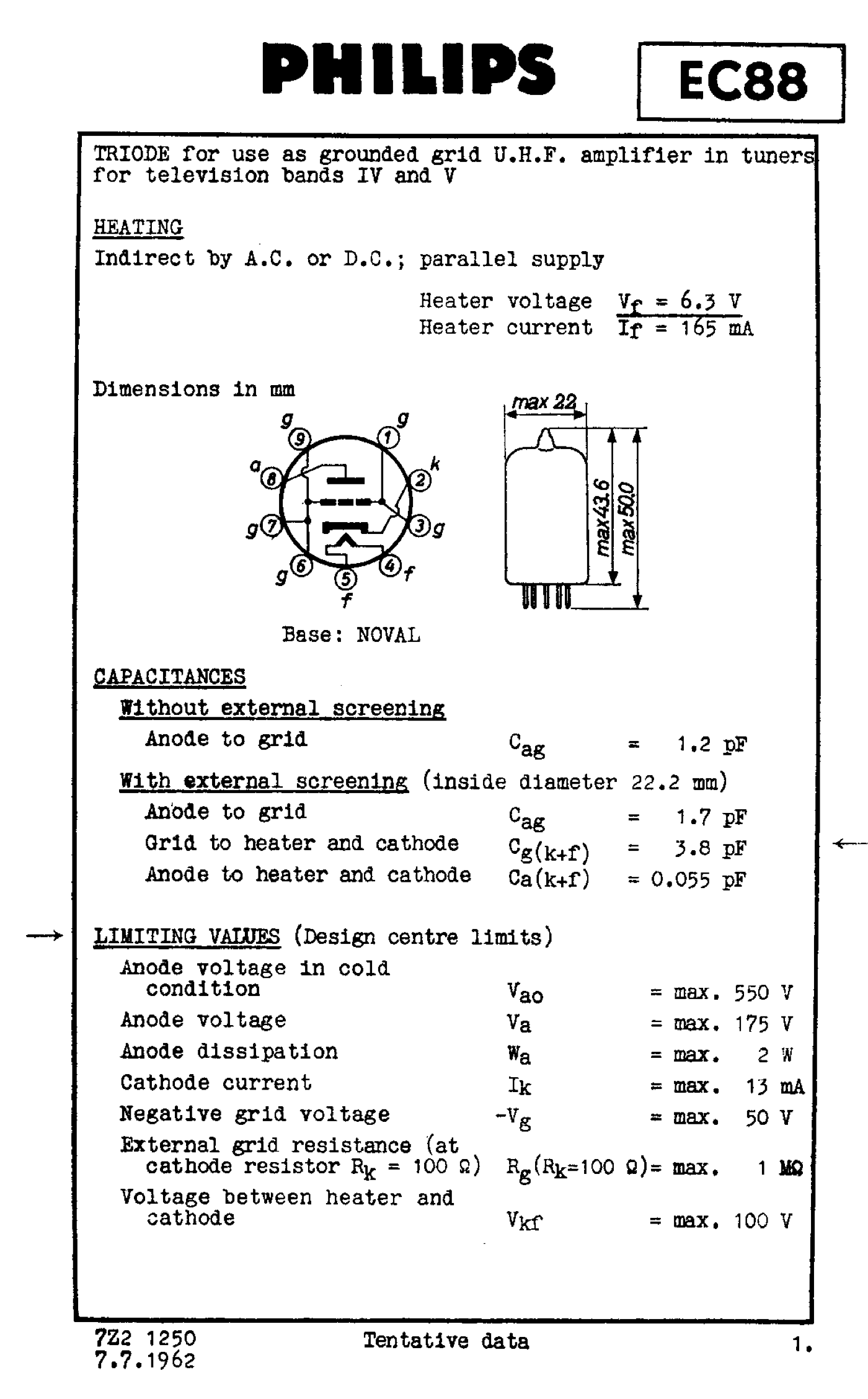 EC88, VALVO, 6DL4, NOS