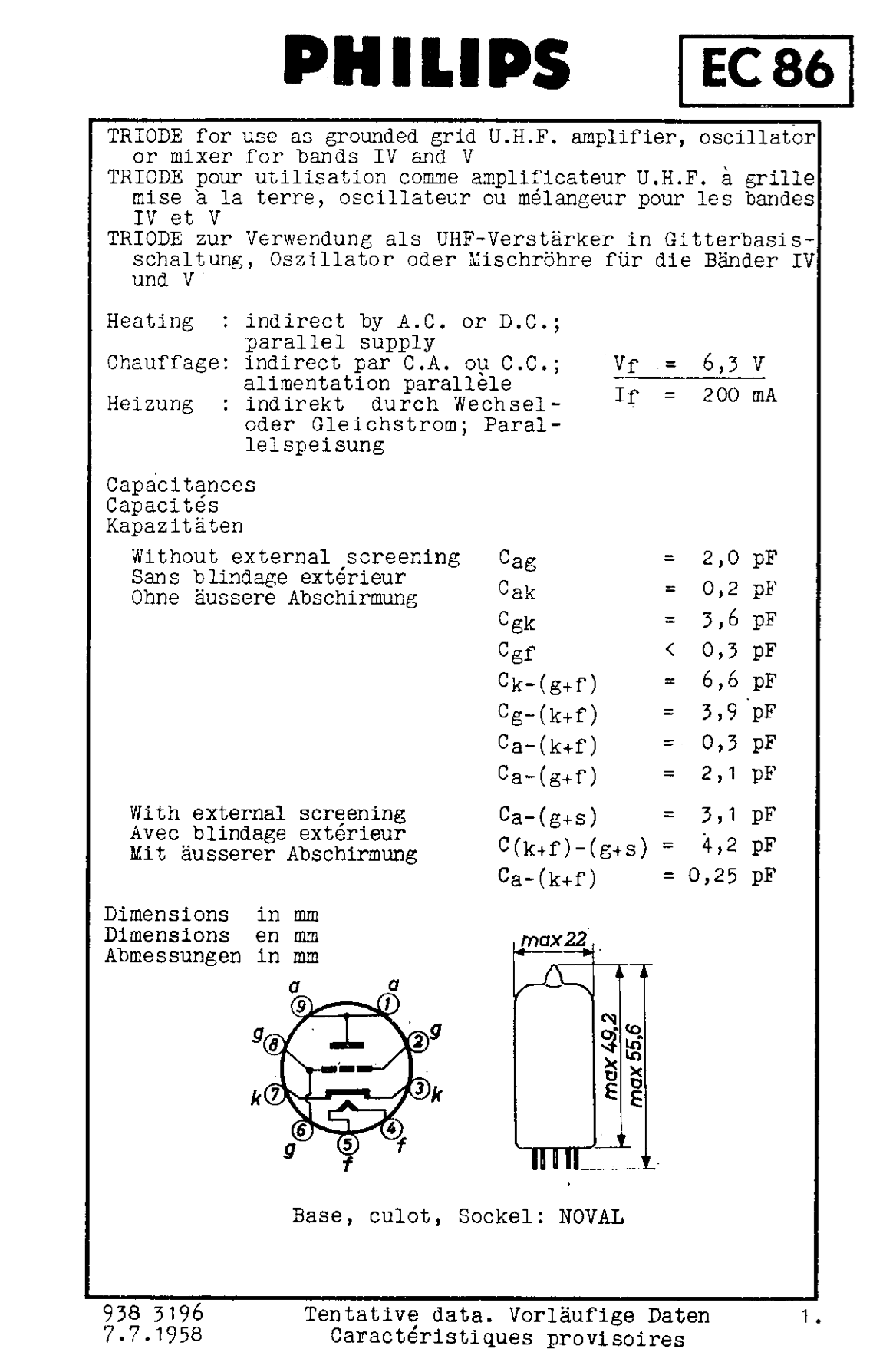 EC86, TELEFUNKEN, 6CM4, NOS