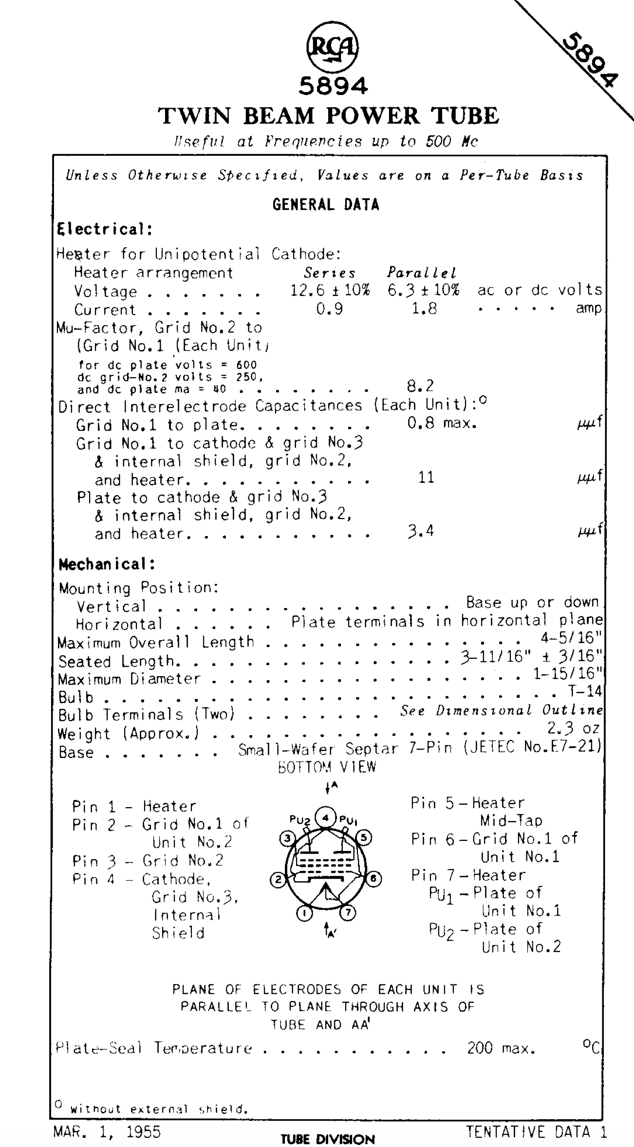 5894, MOTOROLA, NOS, 5894B, AX9903, CV424, QQV06-40, RS1009