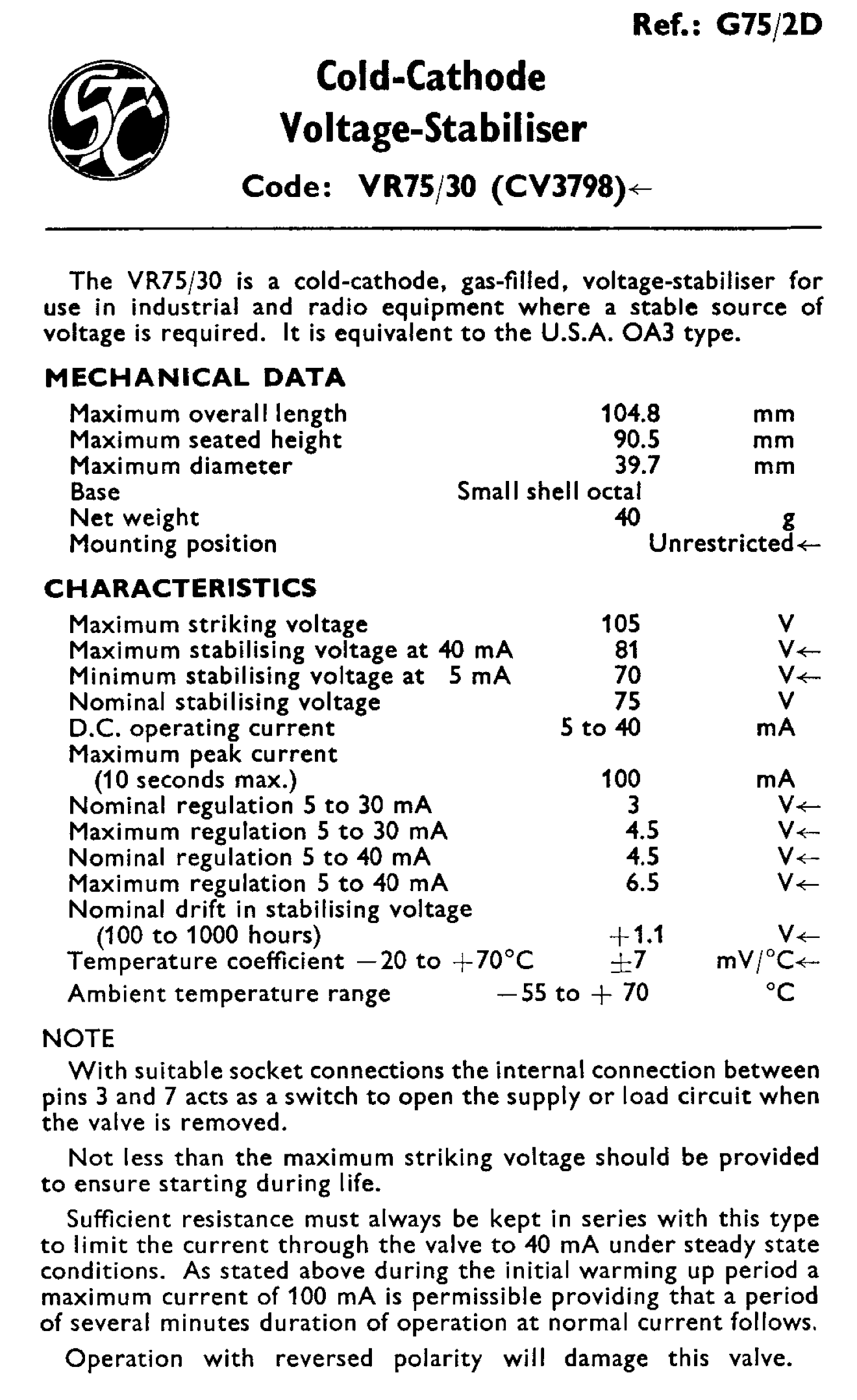 0A3, RCA, NOS, 75C1, CV3798, QS1205, QS1205, QS75/40, VR75/30