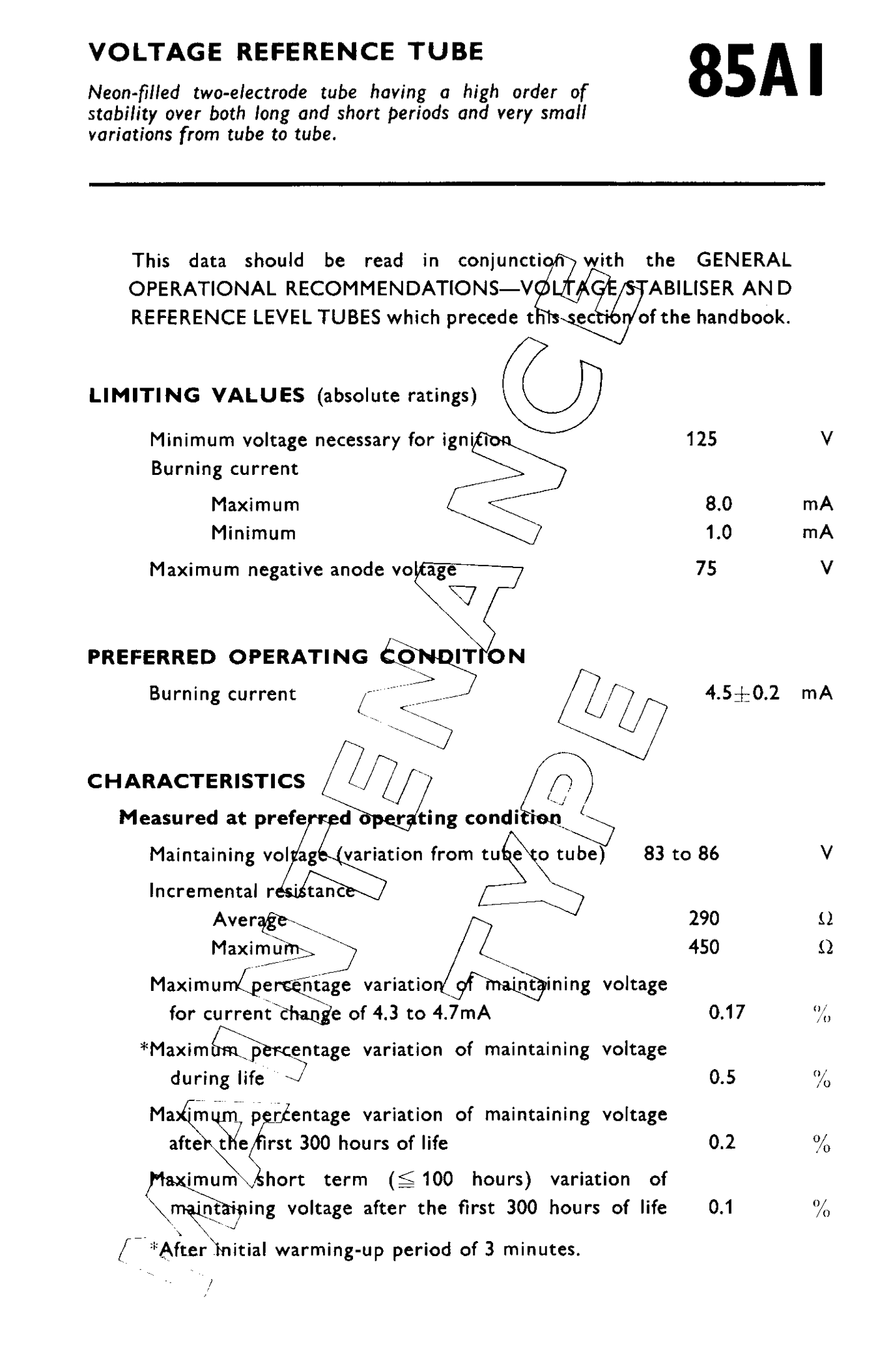85A1, MULLARD, NOS, BOXED, CV431, USED IN MULLARD HIGH SPEED VALVE TESTER, MHSVT