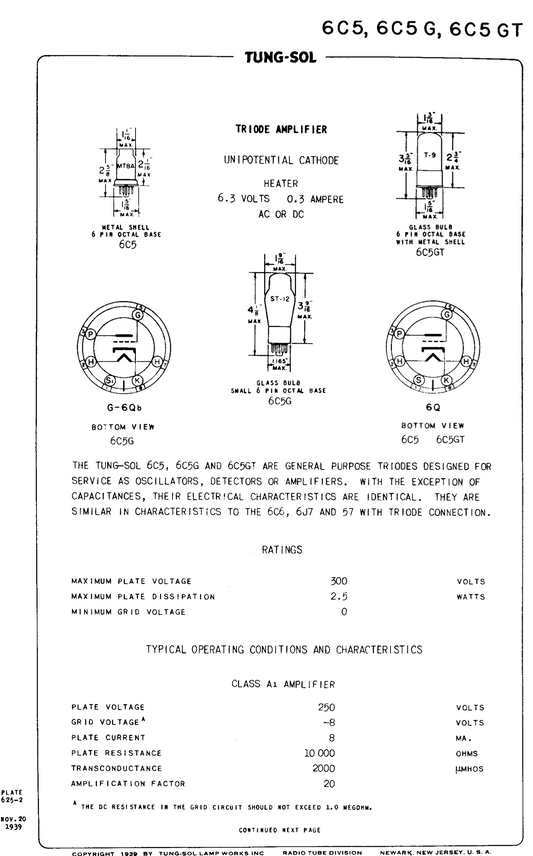 6C5G, TUNGSRAM, WHITE BOX, CV581