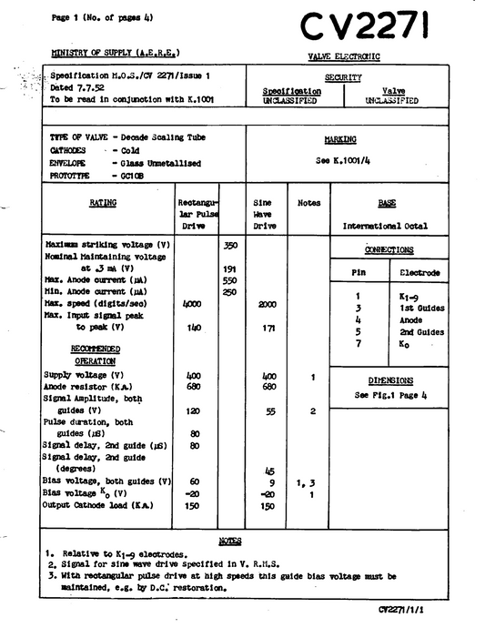 CV2271,  GC10B,  Hivac, Ruislp - Ericsson, divide by 10 counter, 4,000 pulses per second,  , Z303C, May 1966 Production