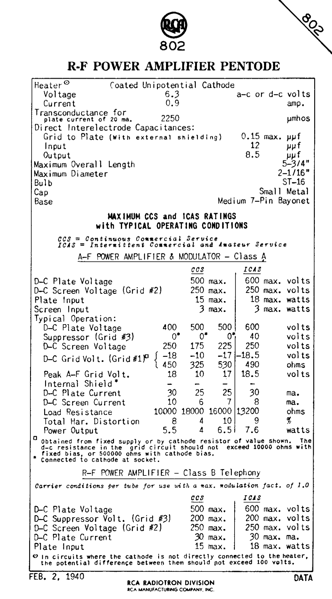 802, RCA, CV622, NIB