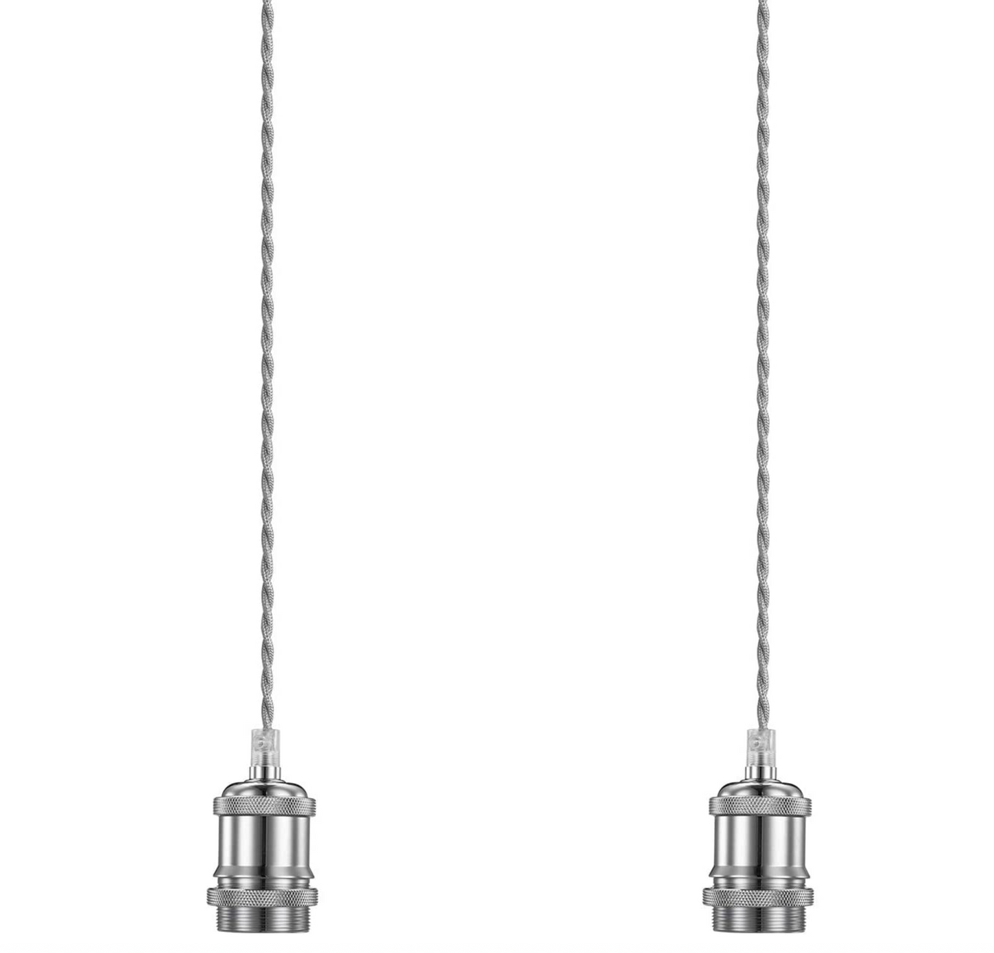 Vintage Style Pendant Light Fitting, E27 Pendant Lamp Holder, with Silver Braided Flex, NOS