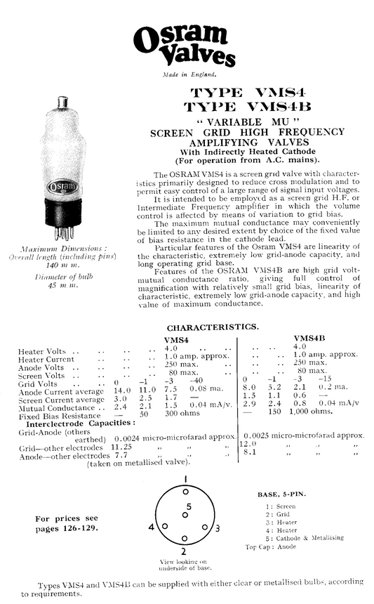 VMS4, 5 pin, OSRAM,  AC/SGVM, AS4125, CV1165, MVS-Pen, VP4