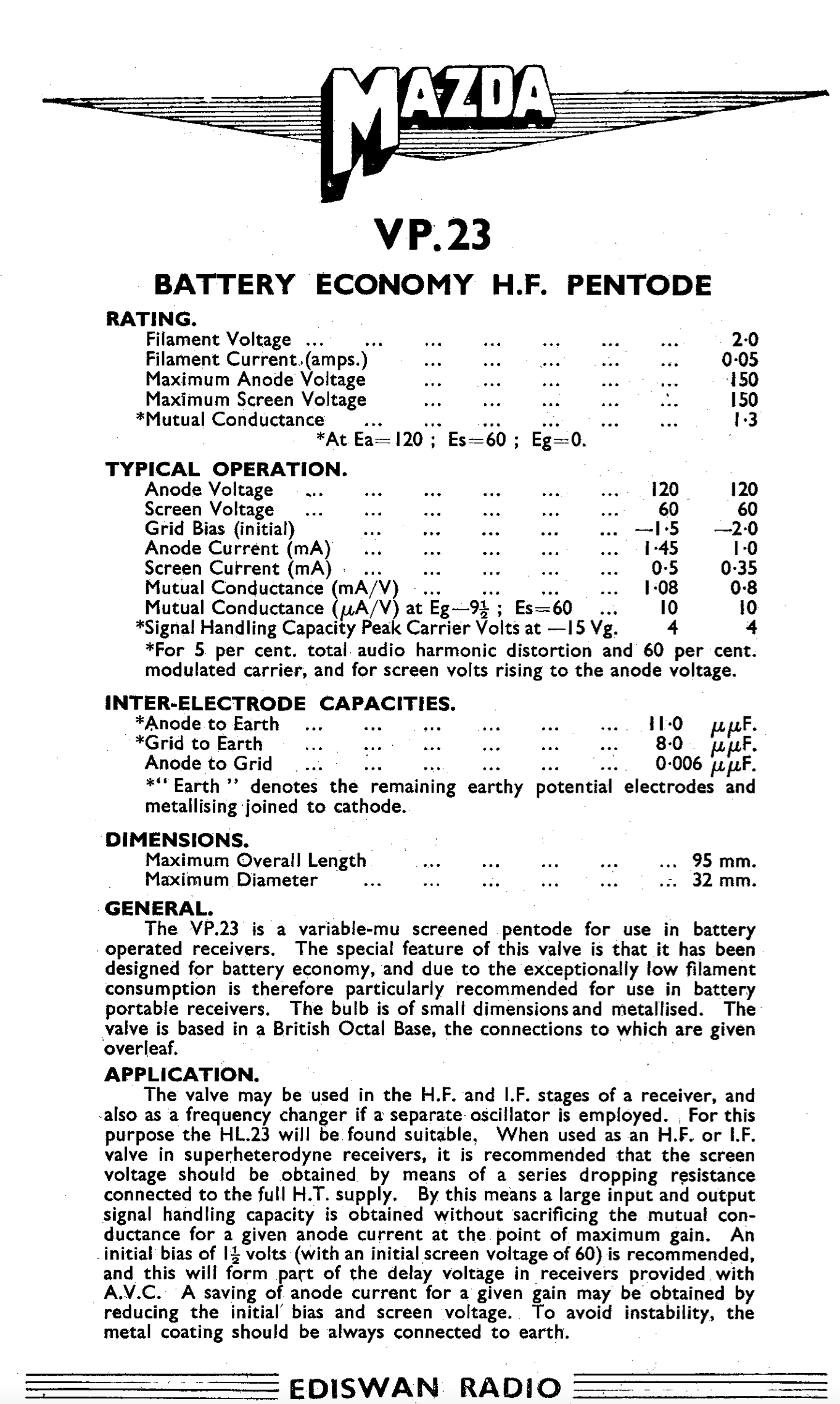 VP23,MAZDA, NEW BOXED, ARP12,  CV1331 FOR R102, R109, WS18, WS22, WS38,