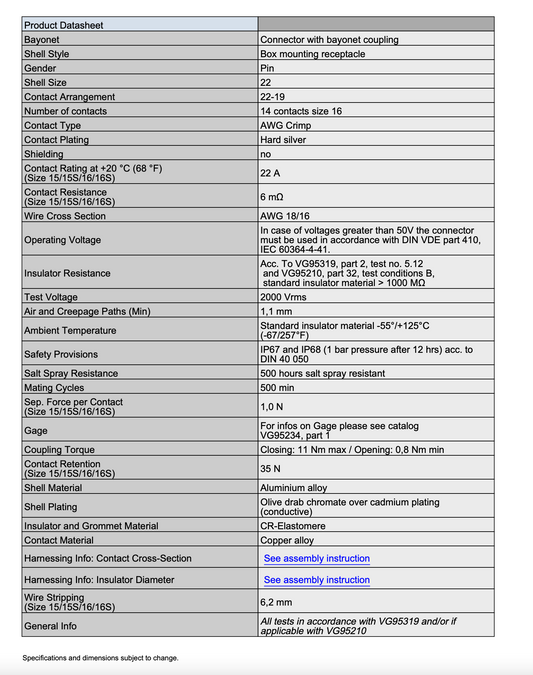 E22-19PBF80, CANNON, Circular Connector, CA-B Series, Box Mount Receptacle, 14 Contacts, Crimp Pin, Reverse Bayonet, Ex equipt