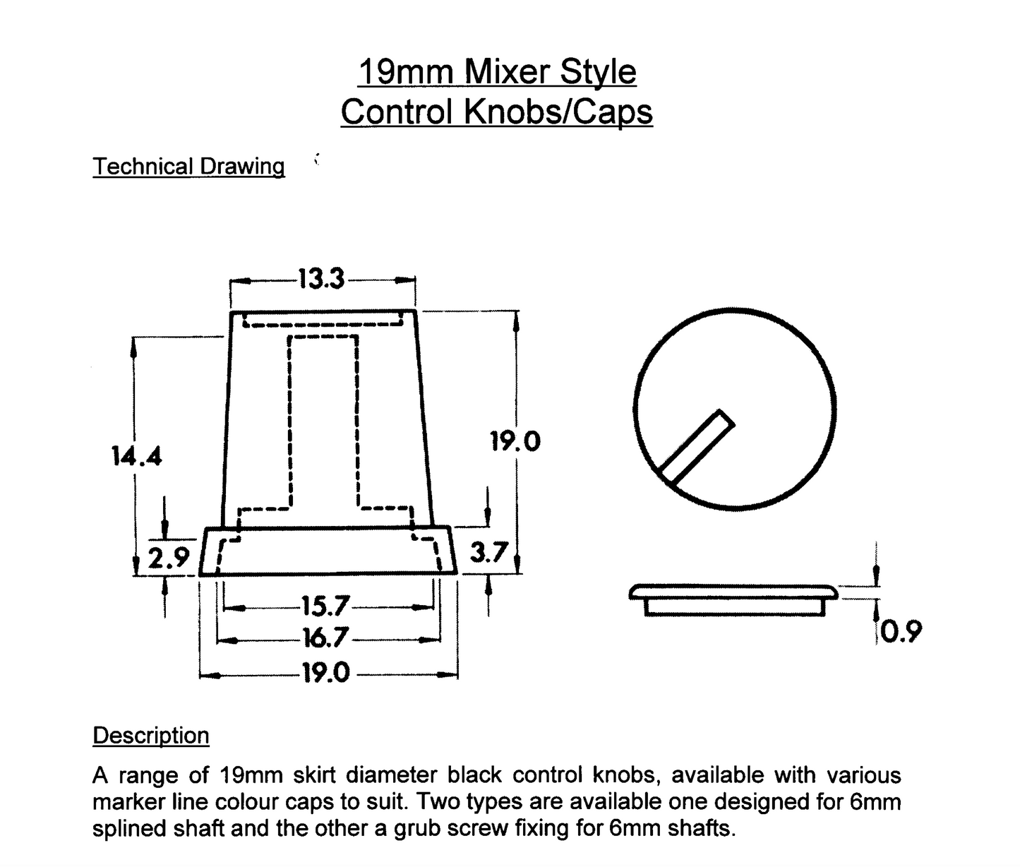 Re'an, 19mm DIA, Mixer Style Control Knobs,