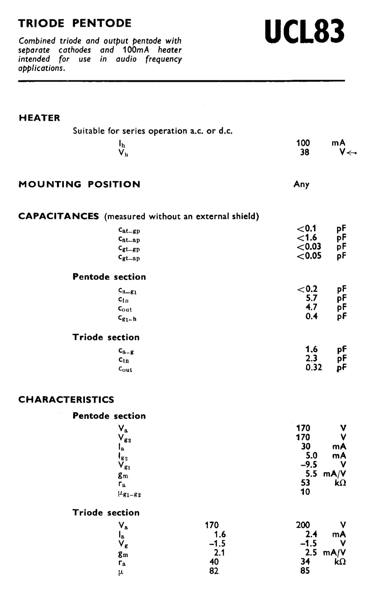 UCL83, MULLARD,  NEW BOXED, FOR DANSETTE, REGENTONE, FERGUSSON