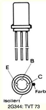 TEXAS 2G344A GERMANIUM TRANSISTOR, GOLD LEADS AS USED IN QUAD FM1 MULTIPLEX