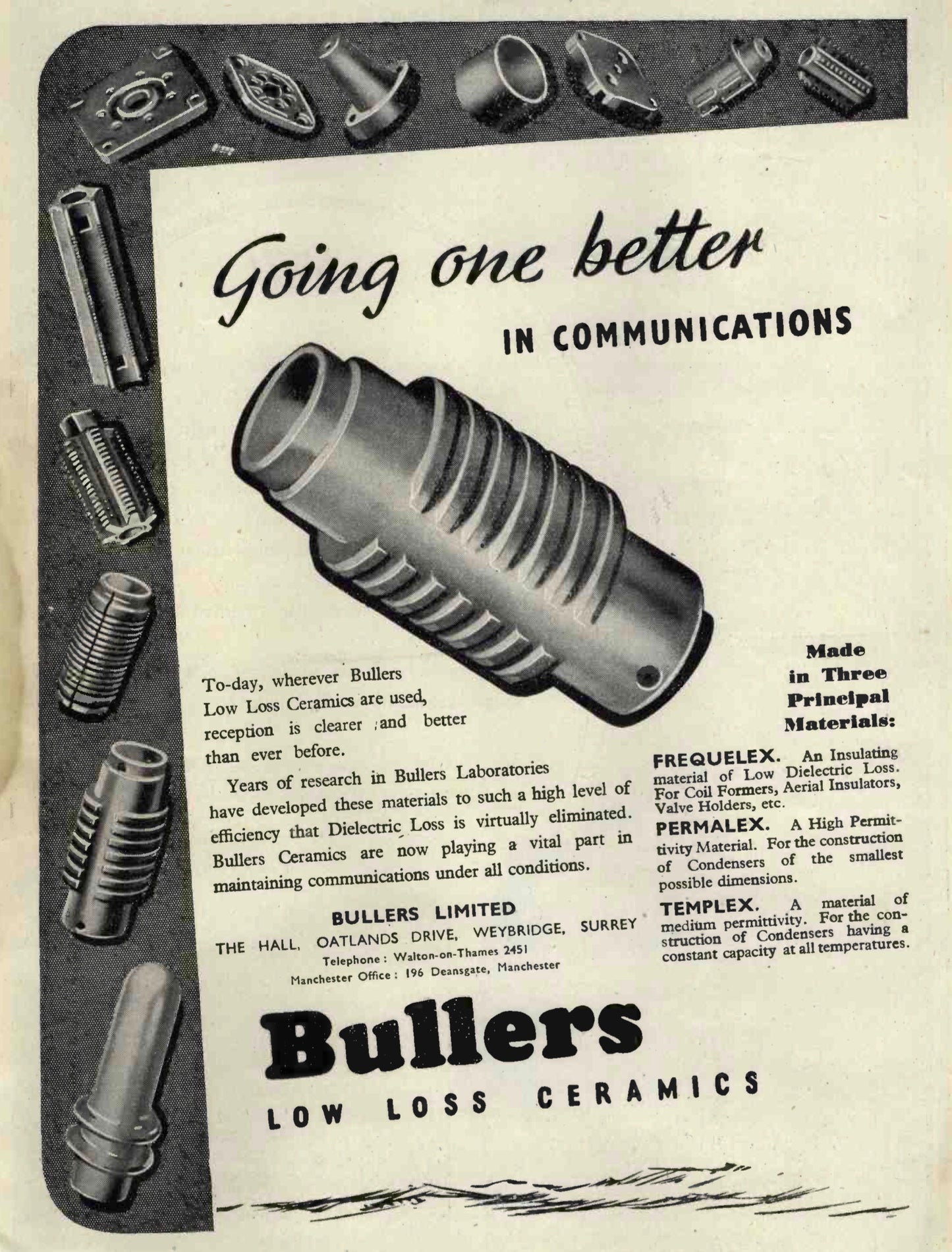 BULLERS, FREQUELEX, CERAMIC, STAND OFFS, ANNULAR , RIBBED, BSF TAPPED CHEEKS , 30mm DIA, 40mm HEIGHT