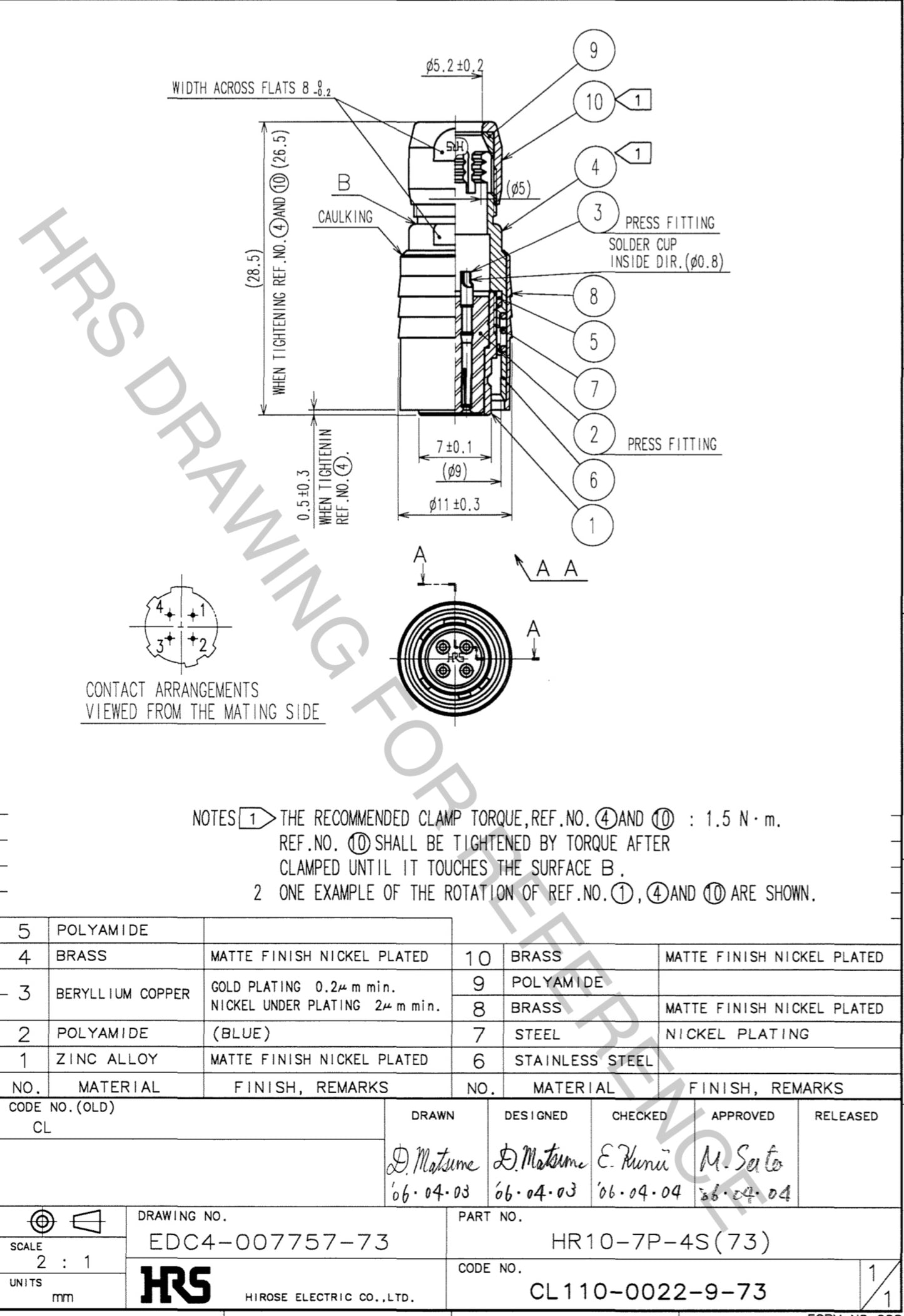Hirose, HRS, HR10 Series, Miniature Cable Mount Connector, 4 contacts Plug, HR10-7P-4S, like Lemo
