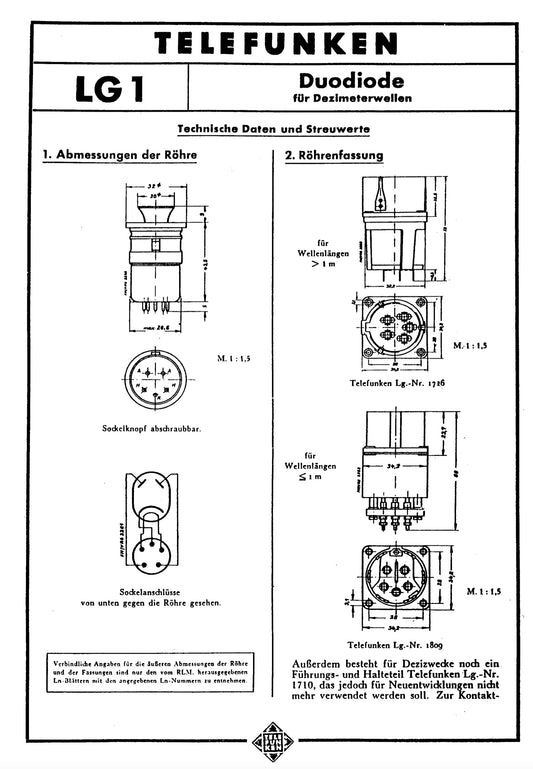 LG1, TELEFUNKEN, WERMACHT, DOUBLE DIODE, WITH ALLOY & BAKELITE VALVE HOLDER