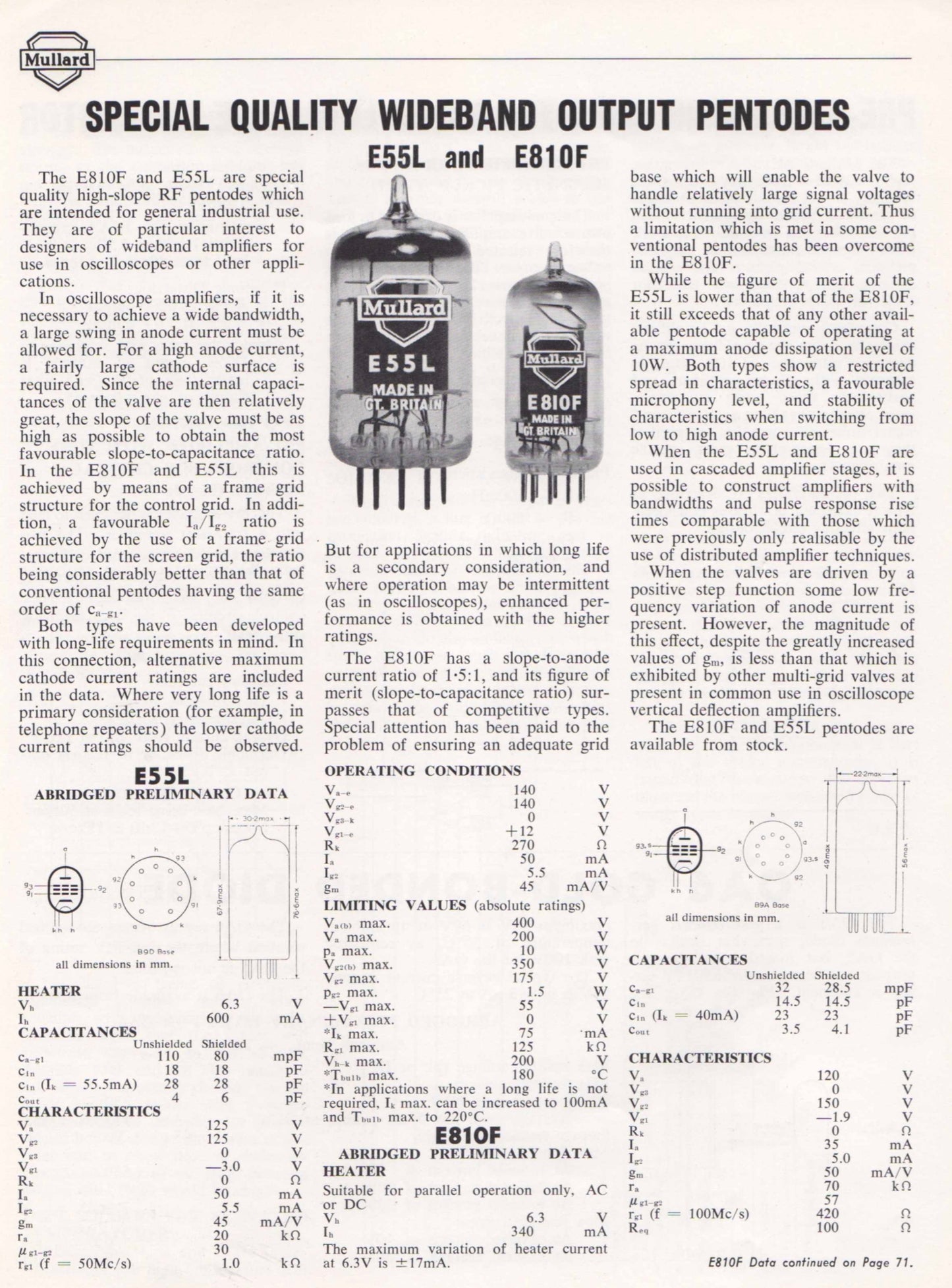 E810F, MULLARD TESTED, HEERLEN MAY 1960 PRODUCTION, 7788, CV5809