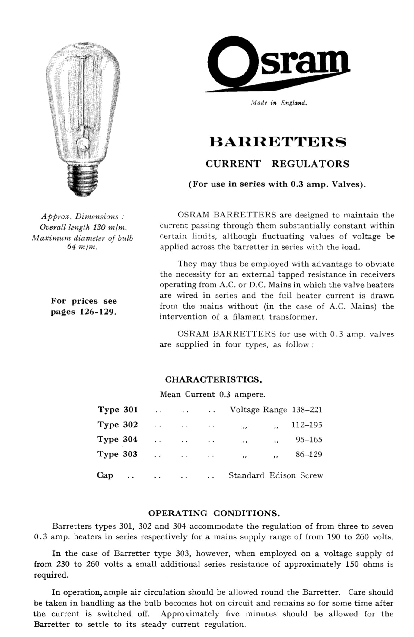 301, OSRAM ,BARETTER, BAYONET MOUNT
