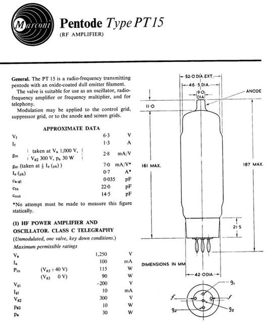 MARCONI PT15 VT104 PENTODE OUTPUT VALVE AS USED IN T1154 - MULLARD MAGIC - 2