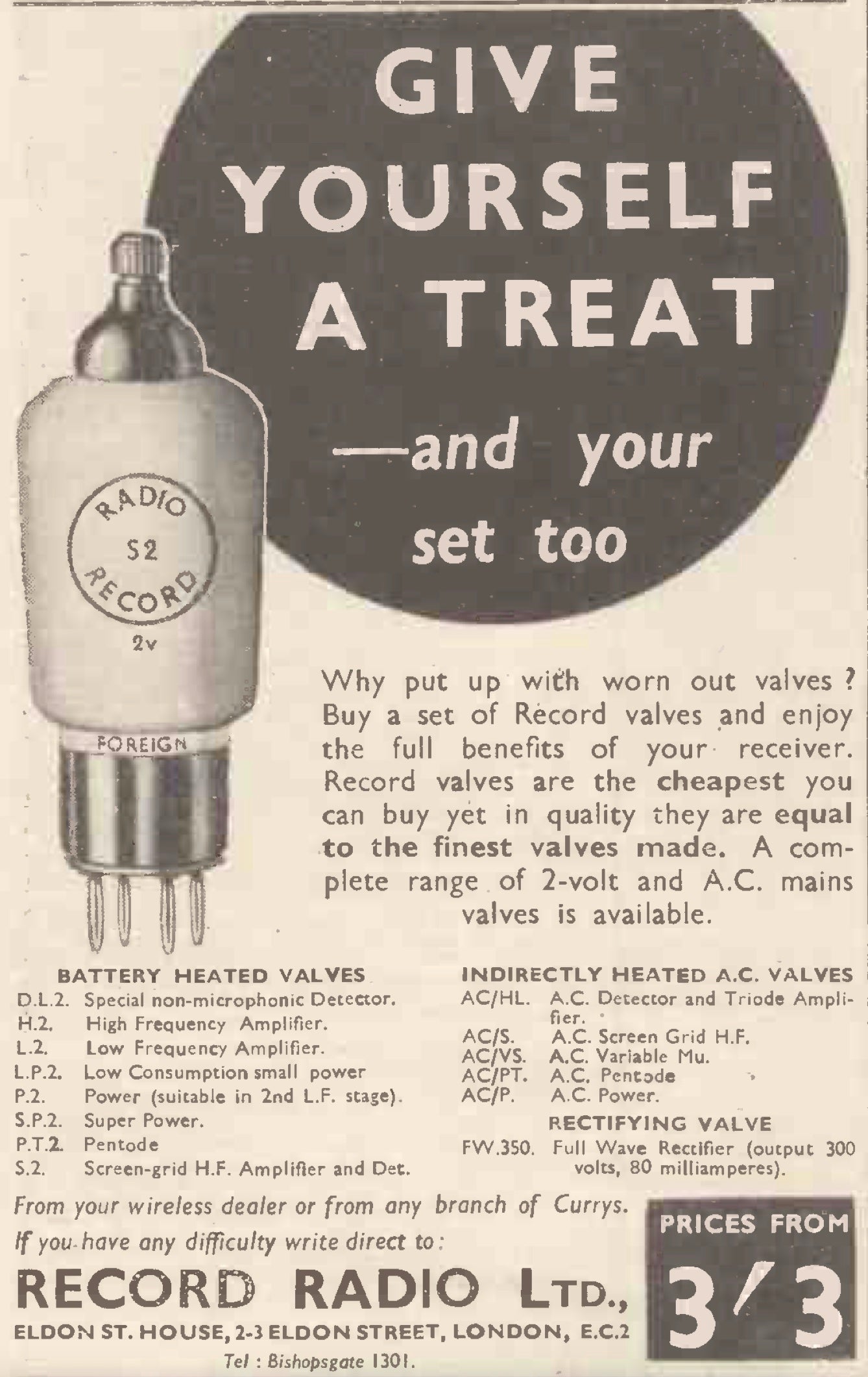 DDTR2, RECORD VALVE, BOXED, NOS, 1936, DOUBLE DIODE-TRIODE, 2V, B5