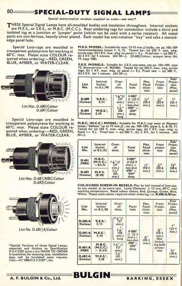 BULGIN, WS19, WS62, SPECIAL DUTY, SIGNAL LAMP, AMBER LENS, D680
