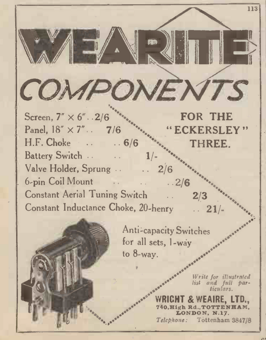 WRIGHT & WEARE, ANTI CAPACITY, ROTARY SWITCH,  2 WAY, 2 POLE
