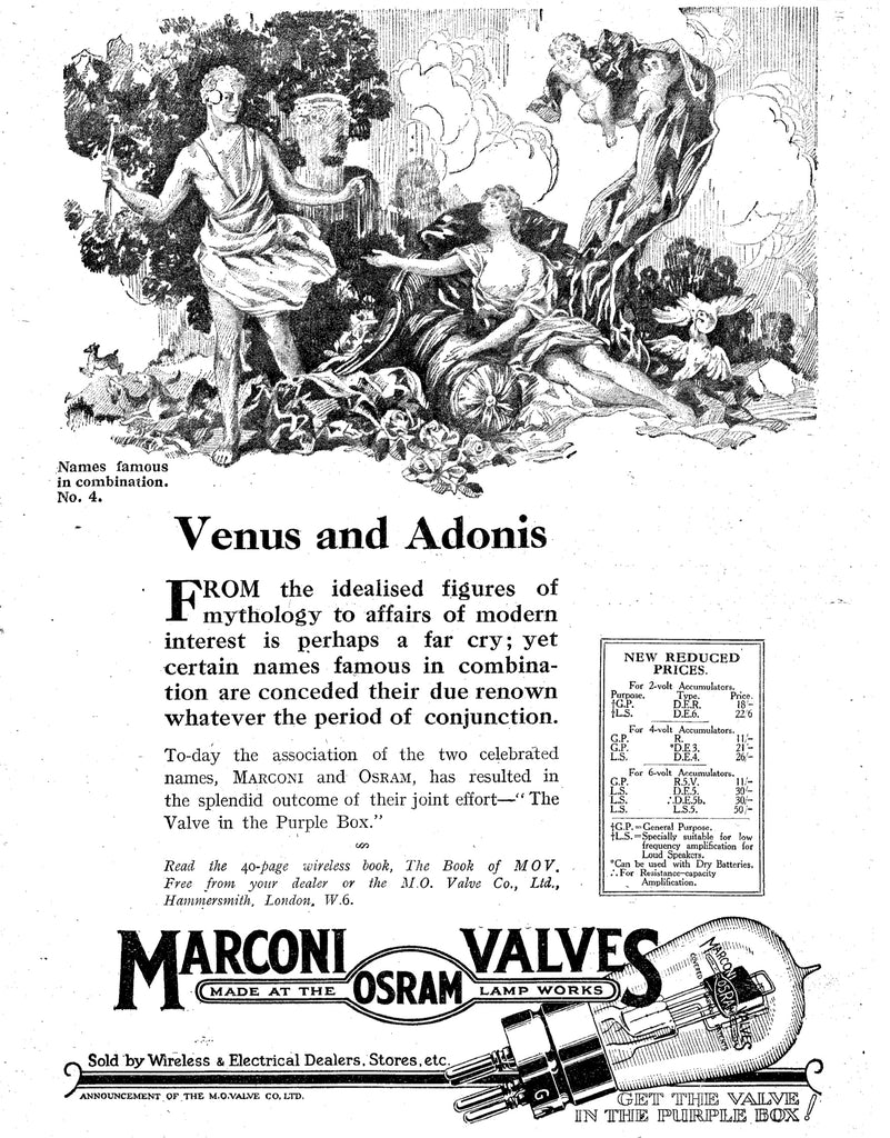 ADONIS & MARCONI OSRAM VALVES 1925