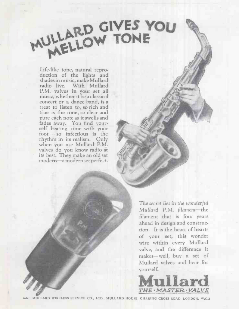 MULLARD GIVES YOU A MELLOW TONE IN 1926