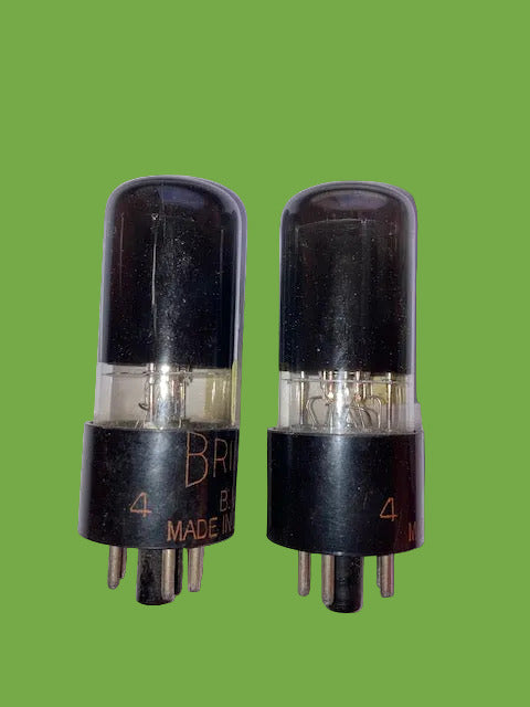 6V6GT, BRIMAR, MATCHED PAIR, BLACK GLASS, BLACK BASE WITH ORANGE PRINT, STC FOOTSCRAY PRODUCTION , 6V6 