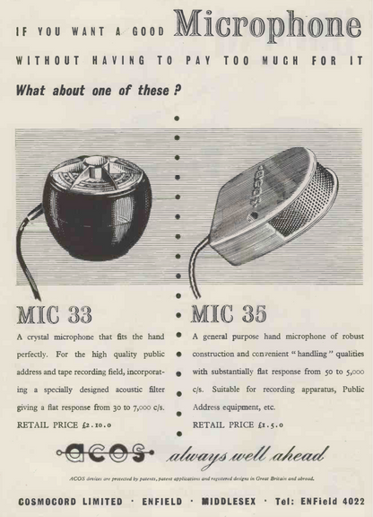 ACOS, MIC35, MICROPHONE  C/W FAT BODY JACK PLUG