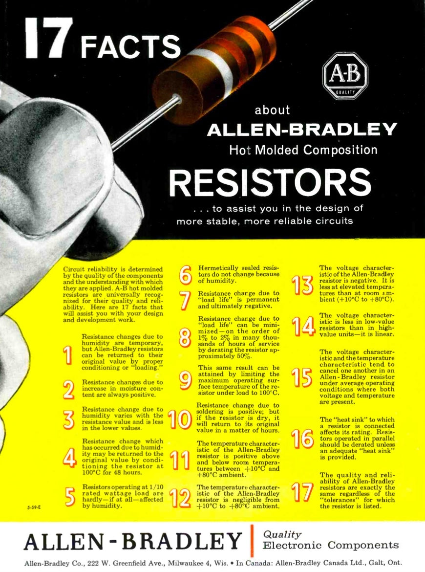 Allen Bradley, Morganite, Carbon composite resistor, Type S, 0.5W 10%, VARIOUS VALUES