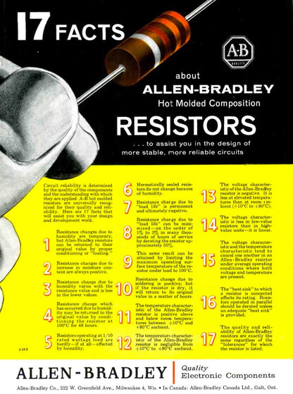 Allen Bradley, Morganite, Carbon composite resistor, Type W, 1W 10%, VARIOUS VALUES